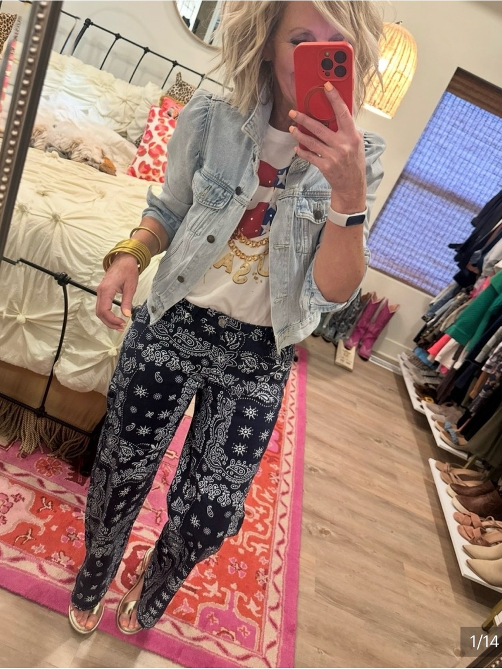 Women's Navy Paisley Wide Leg Pull-On Pants